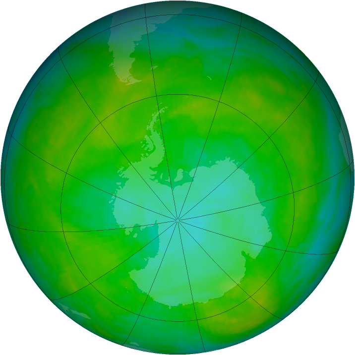Antarctic ozone map for 30 December 1991